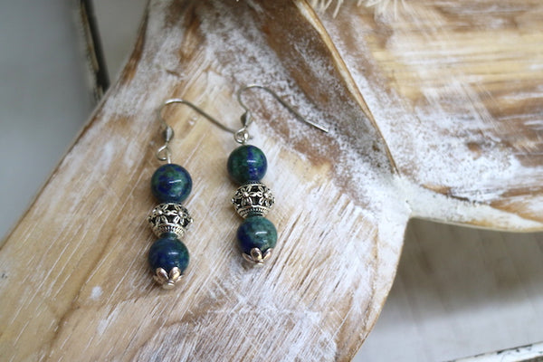 Load image into Gallery viewer, Lapis Lazuli bohemian silver earrings
