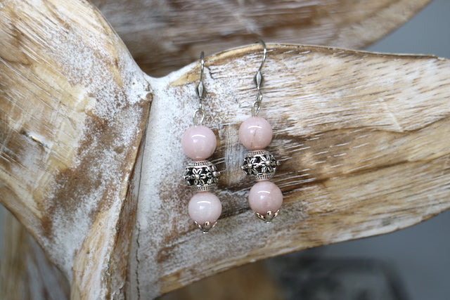 Pink Opal bohemian silver earrings