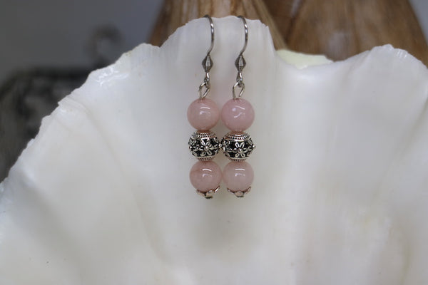 Load image into Gallery viewer, Pink Opal bohemian silver earrings
