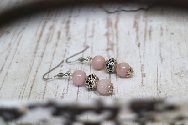 Load image into Gallery viewer, Pink Opal bohemian silver earrings

