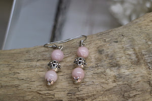 Pink Opal bohemian silver earrings