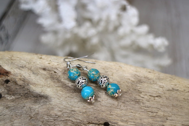 Blue Sea Jasper bohemian silver earrings
