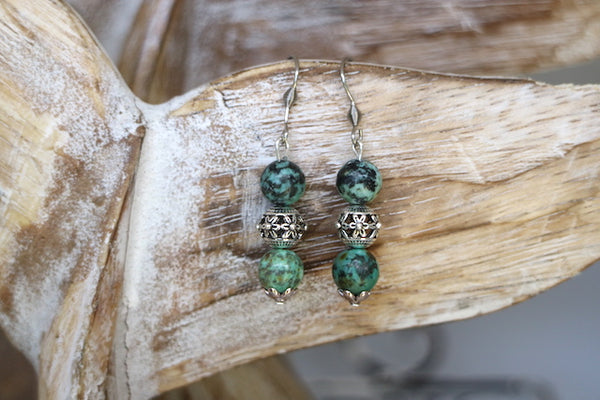 Load image into Gallery viewer, African Turquoise bohemian silver earrings
