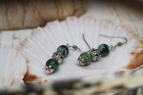 Load image into Gallery viewer, African Turquoise bohemian silver earrings
