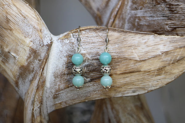 Load image into Gallery viewer, Amazonite bohemian silver earrings
