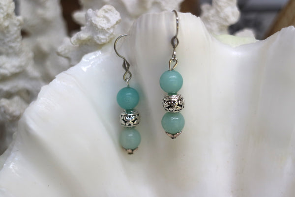 Load image into Gallery viewer, Amazonite bohemian silver earrings
