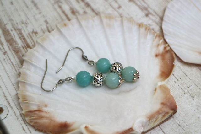 Amazonite bohemian silver earrings