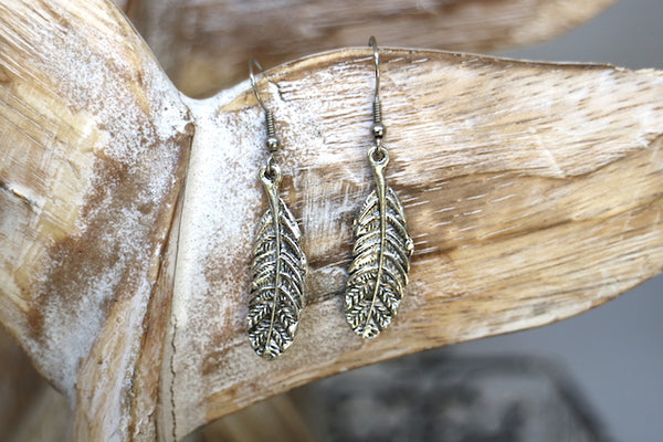 Load image into Gallery viewer, Silver bohemian feather earrings
