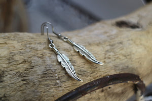 Silver bohemian feather earrings