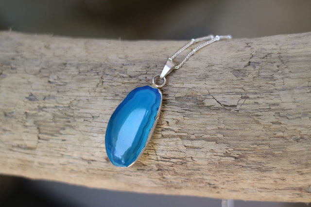 Blue agate silver necklace