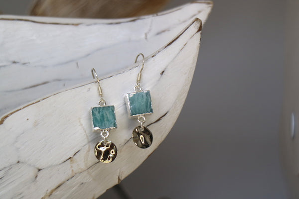 Load image into Gallery viewer, Amazonite gemstone silver earrings
