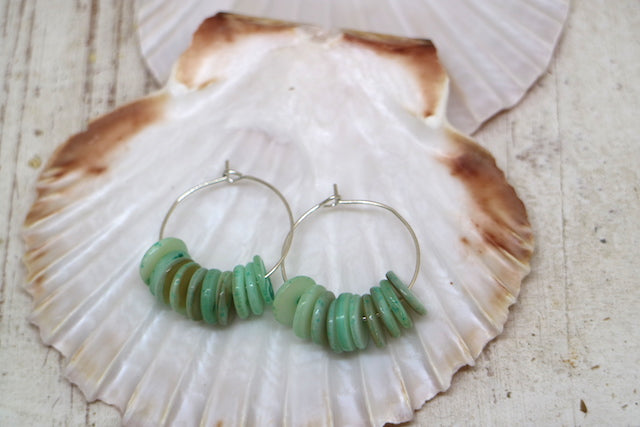 Green shell silver earrings