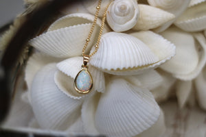 White opal teardrop gold necklace