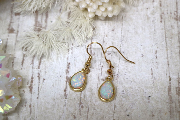 Load image into Gallery viewer, White opal teardrop gold earrings
