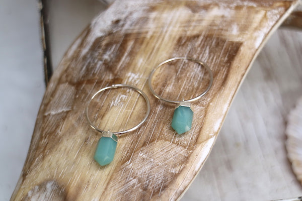 Load image into Gallery viewer, Sterling silver amazonite gemstone hoop earrings
