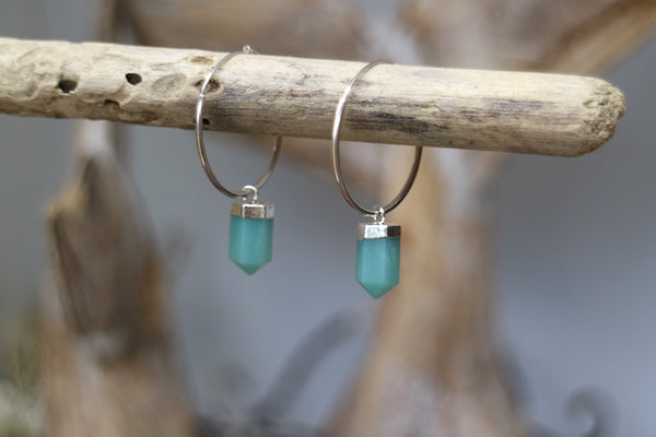 Load image into Gallery viewer, Sterling silver amazonite gemstone hoop earrings
