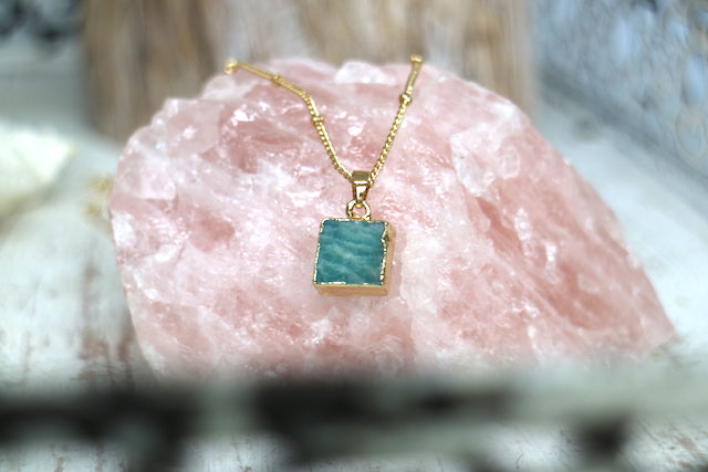 Amazonite gemstone gold necklace