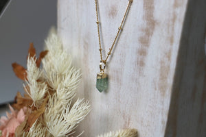 Green Fluorite crystal point gold necklace