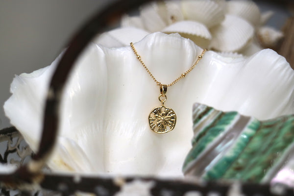 Load image into Gallery viewer, Gold sand dollar shell necklacea
