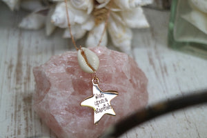 Rose gold cowrie shell and wish upon a starfish pendant necklace