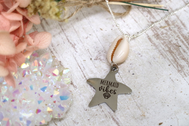 Silver cowrie shell and mermaid vibes starfish pendant necklace