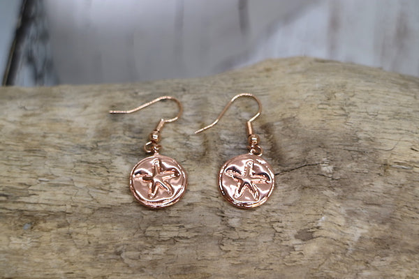 Load image into Gallery viewer, Rose gold starfish coin earrings
