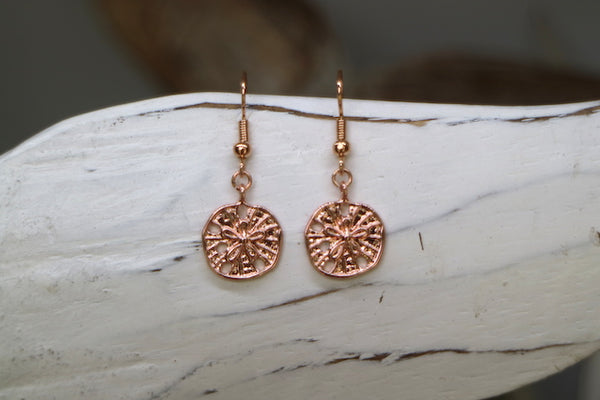 Load image into Gallery viewer, Rose gold sand dollar shell earrings
