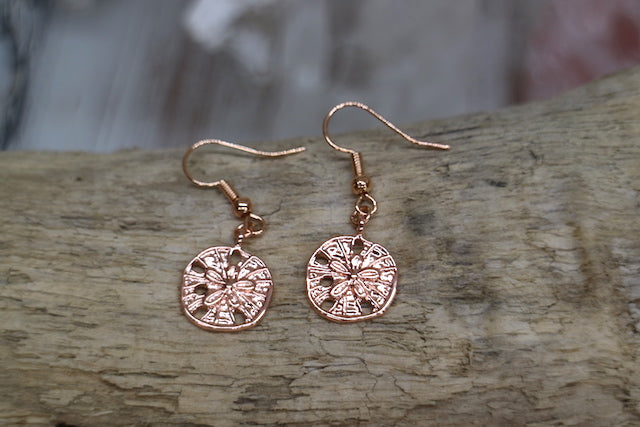 Rose gold sand dollar shell earrings