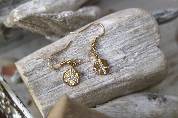 Load image into Gallery viewer, Gold cubic zirconia peace earrings
