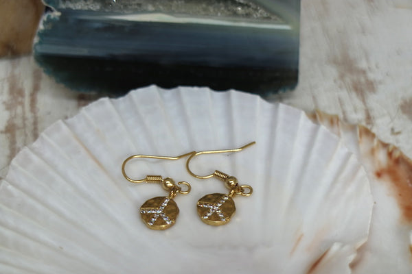 Load image into Gallery viewer, Gold cubic zirconia peace earrings
