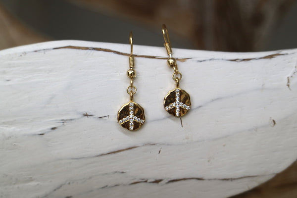 Load image into Gallery viewer, Gold cubic zirconia peace earrings
