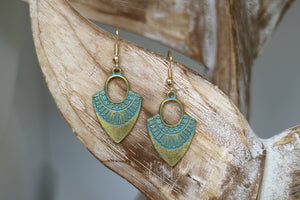 Blue Patina Bohemian Antique Copper Gold Earrings