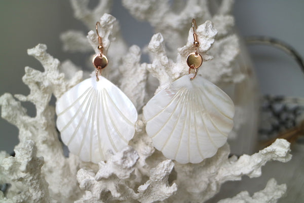 Load image into Gallery viewer, Pearl Shell Rose Gold Earrings
