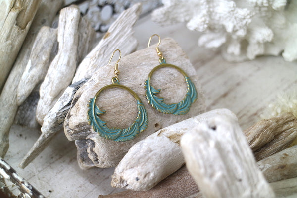 Load image into Gallery viewer, Blue Patina Bohemian Antique Copper Gold Earrings
