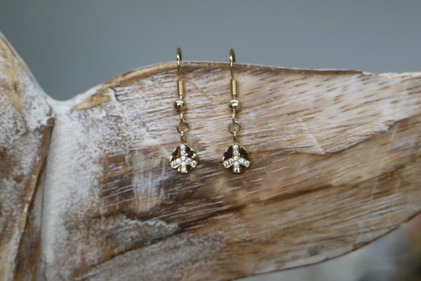 Load image into Gallery viewer, Gold cubic zirconia peace earrings
