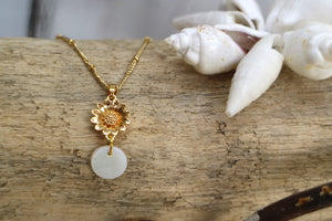 Childrens Gold Sunflower and Pearl Shell necklace