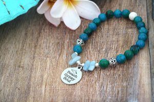 Lapis Lazuli and aquamarine bead bracelet with beach gypsy soul silver charm