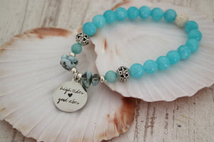 Blue quartz and larimar bracelet with silver high tides good vibes charm