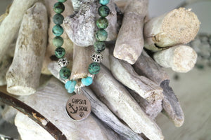 African turquoise and amazonite bead bracelet with silver gypsea soul charm