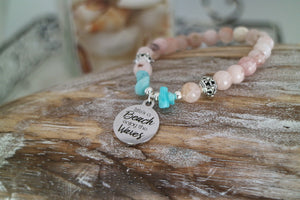 Pink opal and amazonite bracelet with silver beach charm