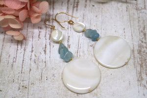 Lavera Earrings - Pearl Shell / Aquamarine / Gold