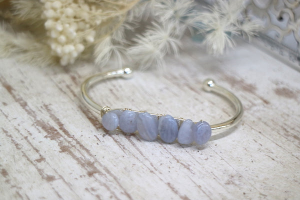 Load image into Gallery viewer, Blue lace agate silver cuff bangle
