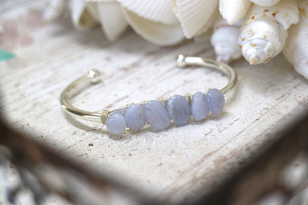 Load image into Gallery viewer, Blue lace agate silver cuff bangle
