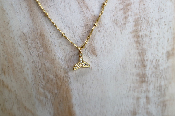 Load image into Gallery viewer, Gold whale tail children&#39;s necklace with cubic zirconia

