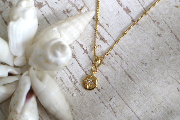 Load image into Gallery viewer, Children&#39;s gold and cubic zirconia star necklace

