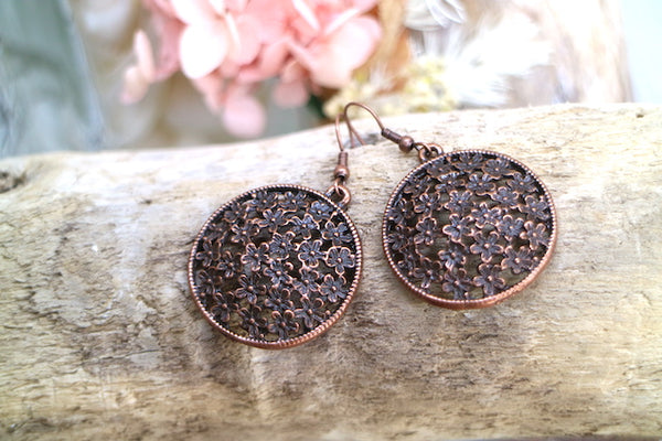 Load image into Gallery viewer, Bohemian antique copper flower earrings
