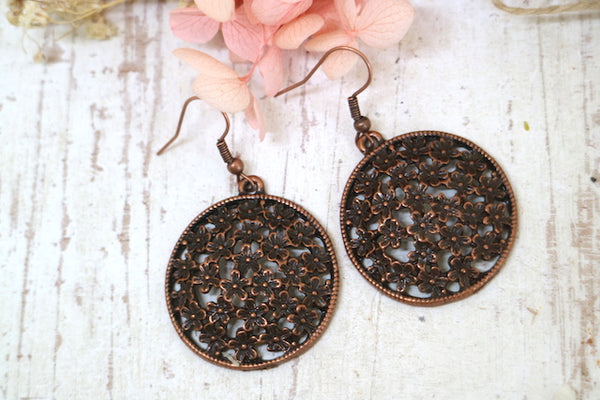 Load image into Gallery viewer, Bohemian antique copper flower earrings
