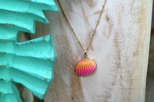 Children's pink and orange shell gold necklace