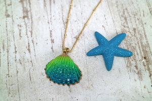 Children's green and blue shell gold necklace