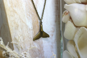 Bohemian antique bronze whale tail necklace